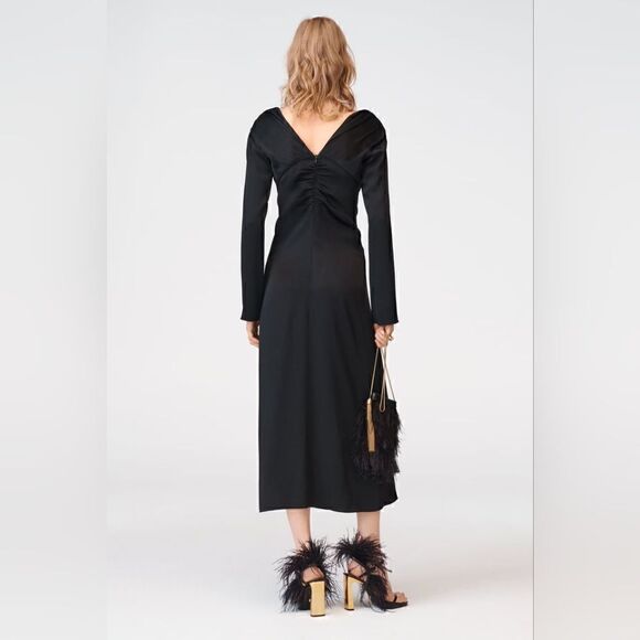 Zara Studio Ruched pleat Long Dress Limited Edition V-neck long flared sleeves - Picture 5 of 16